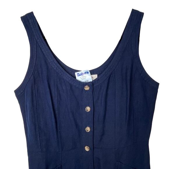 Loft Navy Button Down Dress Sleeveless Woven Linen Scoop Neck Button Front Sz 6 - Picture 3 of 6